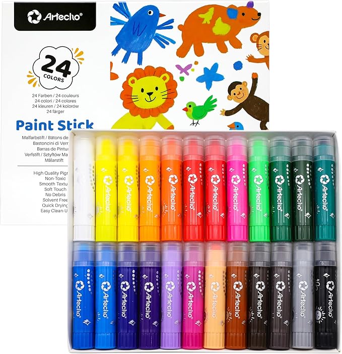 Artecho Tempera Paint Sticks, 24 Colors Washable Paint Sticks for Kids