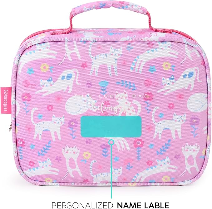 mibasies Kids Lunch Box for Girls Toddler, Insulated and Reusable Lunch Bag for School, Flower Cat