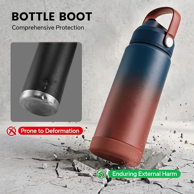 Fijinhom 18 oz Insulated Water Bottle with Straw Lid, Stainless Steel Water Bottles, Double Wall Vacuum, Portable Handle & Non-slip Bottom, BPA Free Leak Proof Metal Bottles, Keep Cold 24H, Blue/Red
