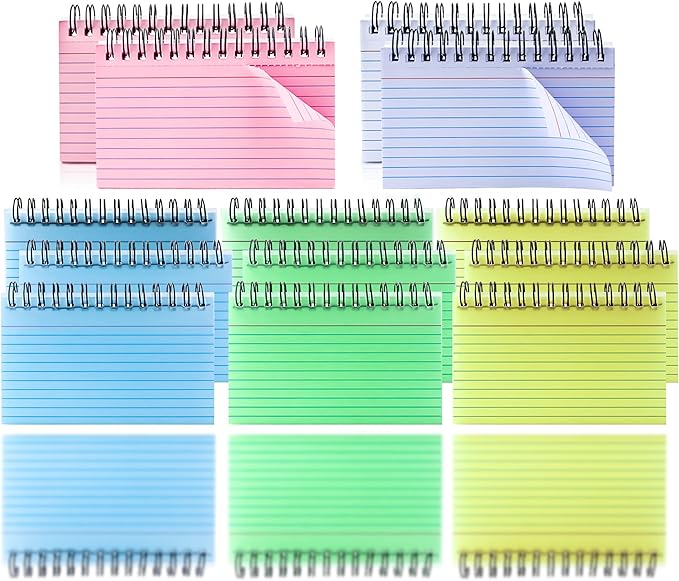 Colorful 500 Pcs Spiral Index Cards 3x5 Inch Flash Cards with Ring Lined Note Card Book Flashcards, Colored Ruled Card Pad Index Note Books 3 x 5 Notecards for Studying School Supply College
