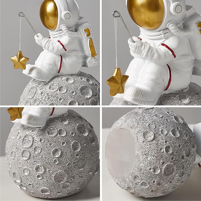 Astronaut Fishing Star Figurines, Space Themed Bedroom & Desktop Shelf Decor, Gifts for Space Lovers & Christmas