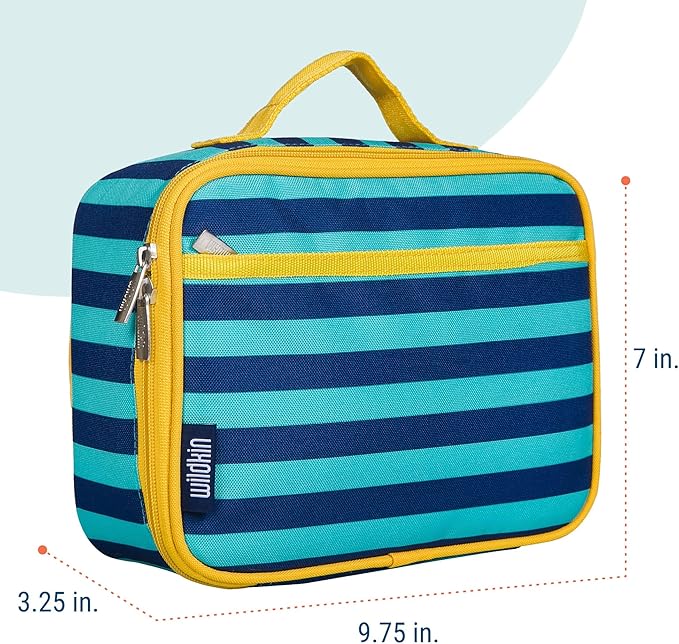 Wildkin Kids Insulated Lunch Box, Keeps Food Hot or Cold, BPA-Free with Mesh Pockets & Easy-Clean Lining – Ideal for School, Travel & Daycare – Blue Stripes