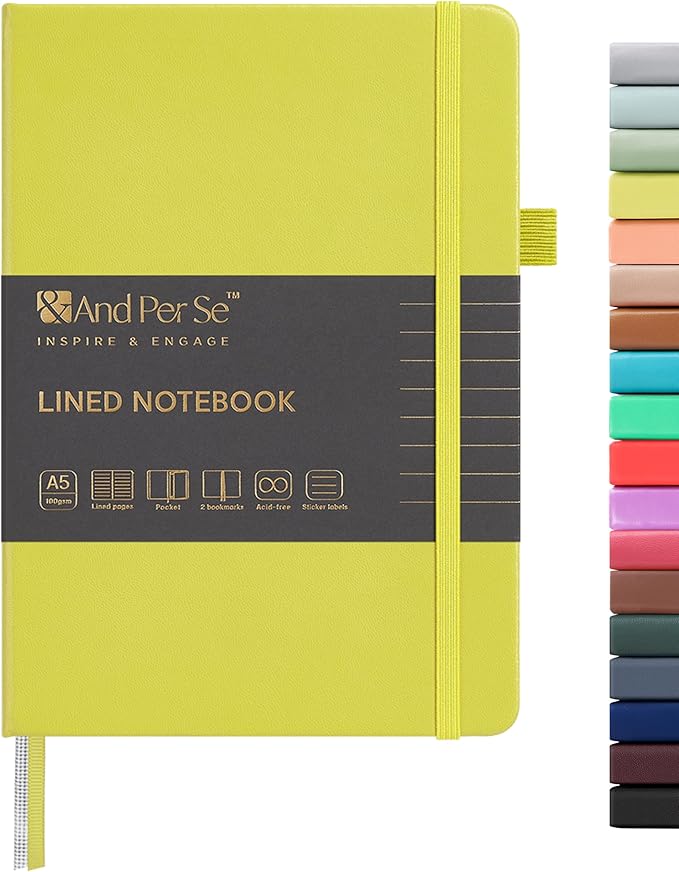 &And Per Se Lined Journal Notebook, 160 Pages, A5 5.7 x 8 inches College Ruled Thick Paper Notebook Journals for Writing, Hardcover Notebooks for Women Men Office School (1 Pack, Lime Green)