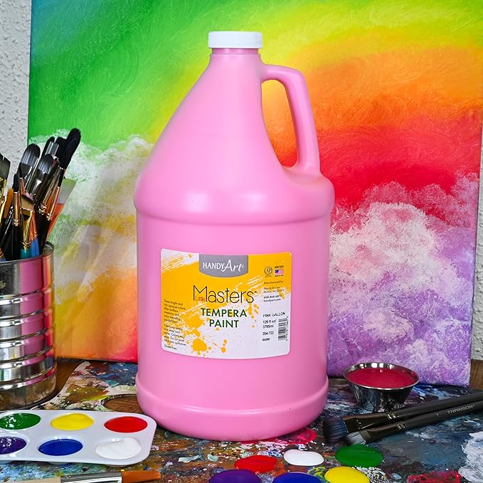 Handy Art Little Masters Tempera Paint, Pink, Gallon 128 oz Bottle, Bright & Mixable, High Opacity, Washable Colors for Classroom, Students, Kids, Young Artists, Safe & Non-Toxic, Made in USA