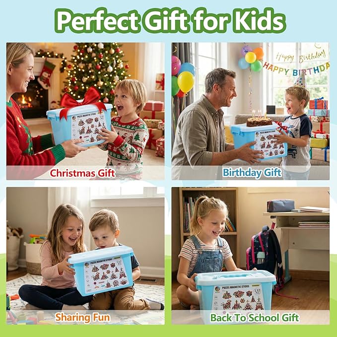 COUOMOXA Magnetic Toy Montessori for Kids: 3 4 5 6 7 8 9 10 11 12 Years Old Kids Building Sticks - Magnetic Creative Toy Age 3-12 Playroom Family - Christmas Birthday Gift for Boys Girls