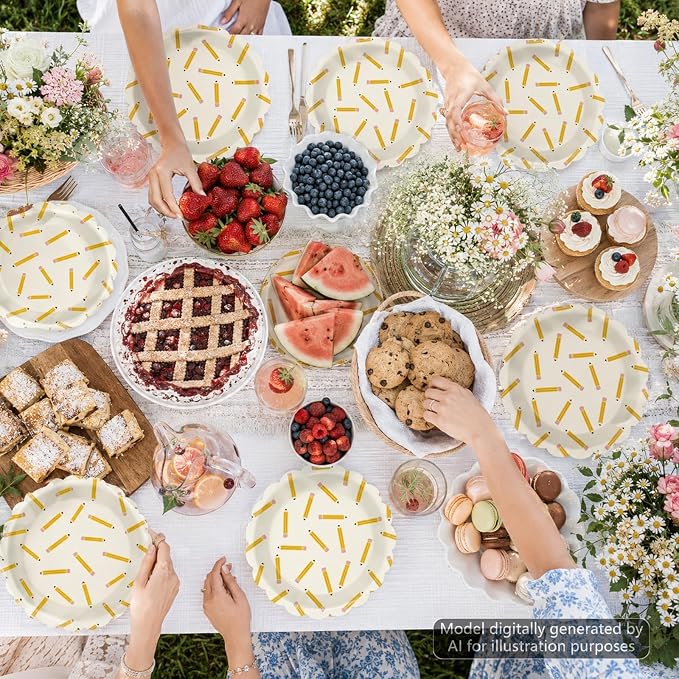 50PCS Back to School Pencil Paper Plates First Day of School Season Theme Party Decor Disposable Pencil Paper Dessert Plates Tableware Set for Graduation Kindergarten Gathering Birthday Party Supplies