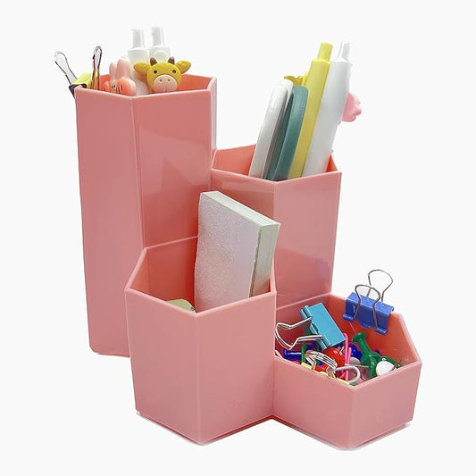Pencil Organizer Pen Holder for Desk Pens Cup Small Desk Organizer Cute Pen Holder for Office,School and Home (Pink, L-Shape)