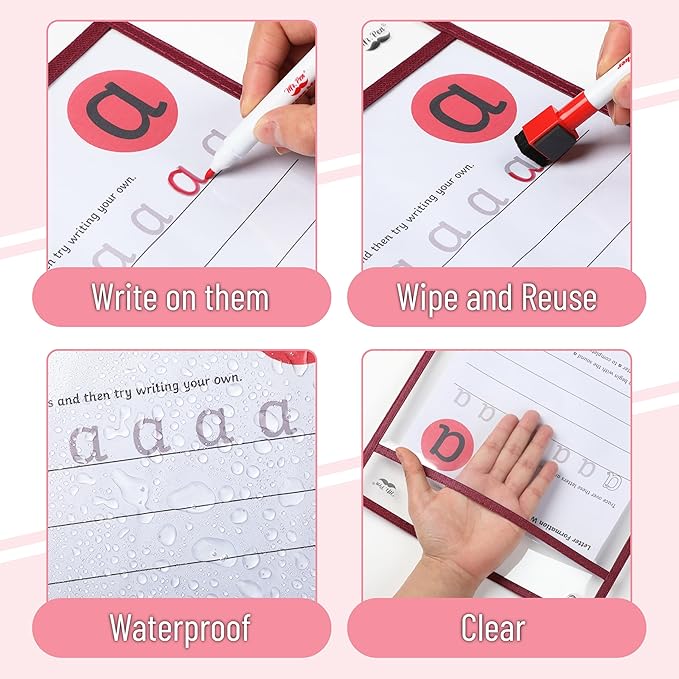 Mr. Pen- Reusable Dry Erase Pocket Sleeves, 10" x 14", 12 Pack, Sunset Color, Clear Plastic Paper Sleeves, Ticket Holders, Clear Plastic Sheet Protectors, Teacher, School, Classroom Supplies