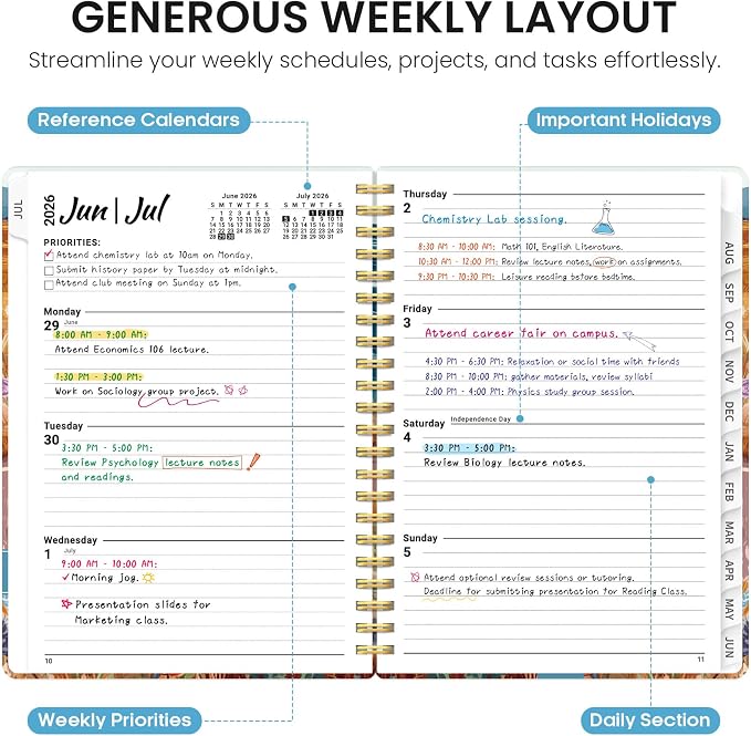 Planner 2026–2027, Weekly & Monthly Academic Organizer for School Year, Jul 2026–Jun 2027, Hardcover Planner with Tabs, Back to School Essential, 6.3" x 8.5", Coastal Van