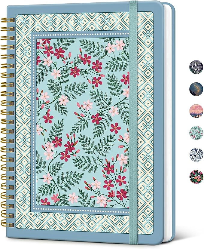 Taja Lined Spiral Journal Notebook for Women, Pretty College Ruled Notebook for Work & Note Taking, A5 Hardcover Journal for Writing, Cute Aesthetic 140 Pages, Spring Lattice