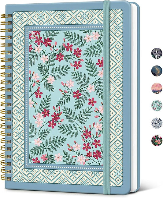 Taja Lined Spiral Journal Notebook for Women, Pretty College Ruled Notebook for Work & Note Taking, A5 Hardcover Journal for Writing, Cute Aesthetic 140 Pages, Spring Lattice
