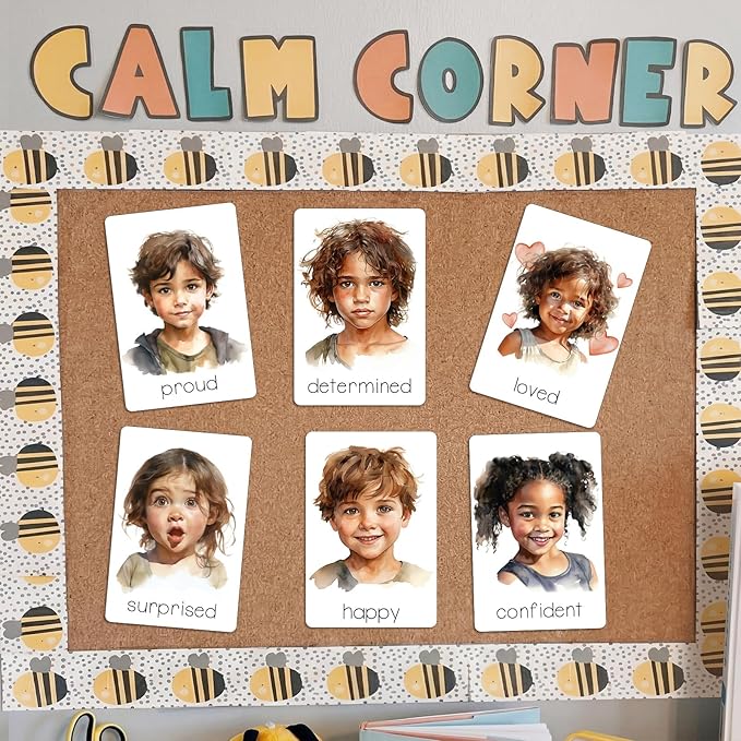 Foilswirl 29 Pcs Emotions Flashcards Feeling Photo Cards for Toddlers Kindergarten Preschool Prep Gouache Painting Emotion Aba Therapy Materials Back to School Birthday Gifts