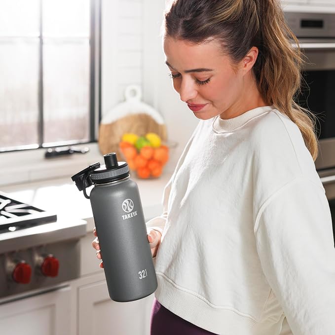 Takeya Originals 32 oz Vacuum Insulated Stainless Steel Water Bottle - Leakproof & BPA-Free Spout Lid - Keeps Drinks Cold 24 Hrs/Hot 12 Hrs - Double-Wall Design - Ideal for Active Lifestyles, White
