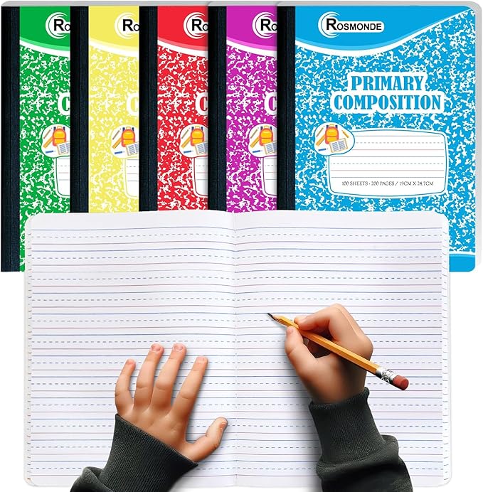 Rosmonde 5000 Pack (Pallet) Primary Ruled Composition Notebooks Bulk, 200 Pages (100 Sheets), 9-3/4 x 7-1/2, Bulk Notebooks for Grades K-2, School Districts, Wholesale Purchasing, 4-7 Days Transit