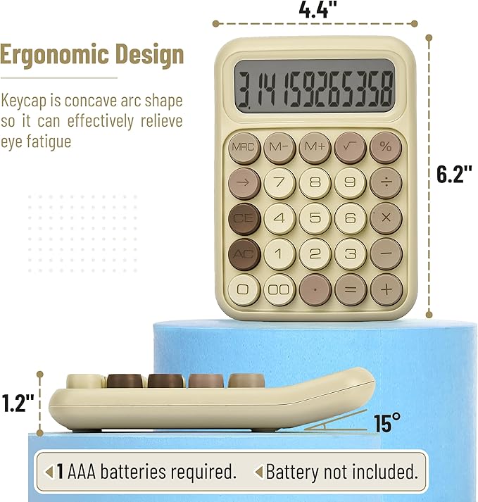 Mr. Pen- Mechanical Switch Calculator, 12 Digit Large LCD Display, Khaki Cream with Big Buttons, Mechanical Switch Calculator for Home, School, Office