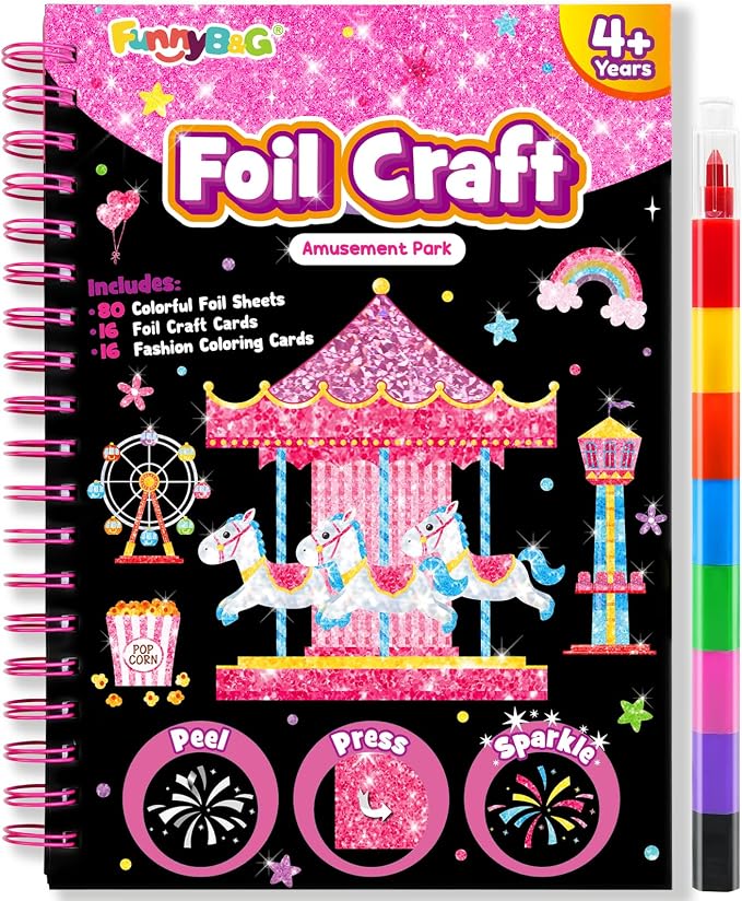 FUNNYB&G Mess-Free Foil Art Craft for Girls Ages 4-10, Kids Birthday Gift
