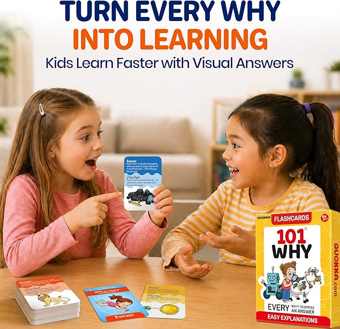 QUOKKA 101 WHY Card Games for Kids Ages 4-8 – Flash Cards for Kids with Simple Explanations & Fun Facts – Educational Games About Science, Nature, Space, Body Topics – Family and Classroom Activity