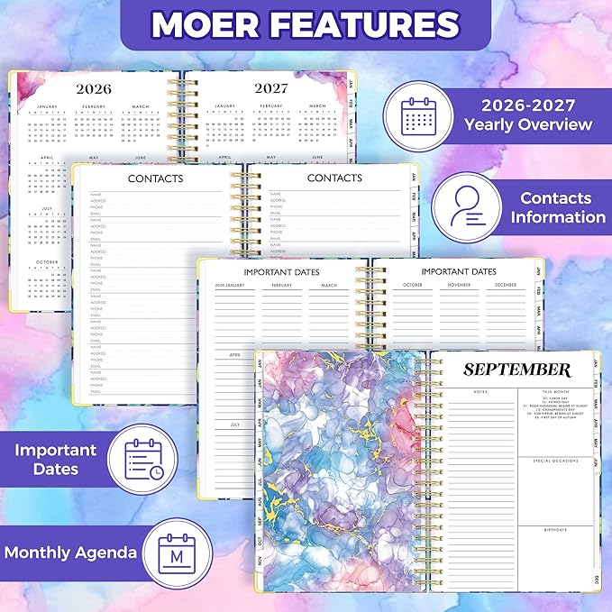 Planner 2026-2027, 18 Month Weekly and Monthly Planner, Jan. 2026 - Jun. 2027, 9" x 11.6" A4 Large Hardcover Calendar Planner with Page Tabs, Separator Page, Inner Pocket, Bookmark, Stickers, Sticky Note Set