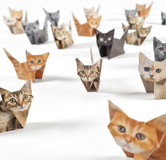 Origami Paper Cat Kit - 50pcs DIY Foldable Cute Cat Figurines, Japanese Stationery Style Fun Craft Activity, Desktop Decor for Cat Lovers