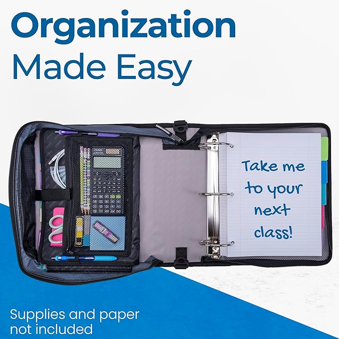 Case-it Mighty Zip Tab School Zipper Binder | 3-Inch O-Rings, 600-Sheet Capacity, 5-Subject Expanding File Folder, Multiple Pockets & Storage Organizer, Shoulder Strap | D-146 Warm Gray