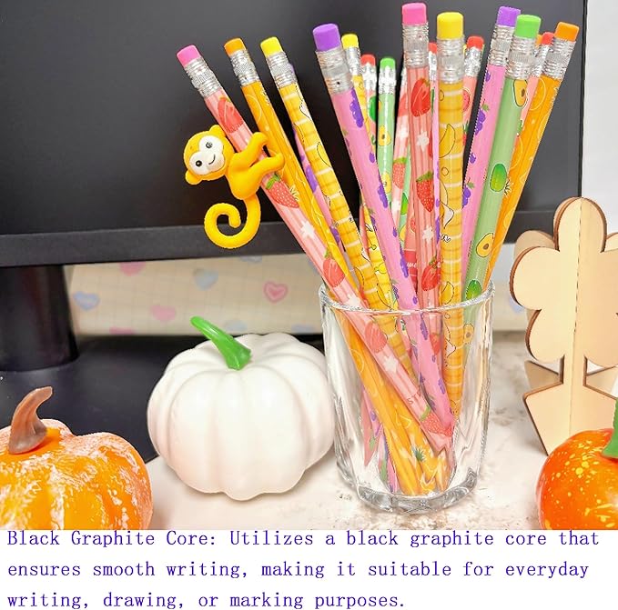 72PCS Corlorful Wooden cased Pencils for Kids with Erasers, Wood Wedding Golf for School,Drawing,Gift (72PCS) (Fruit, 72)