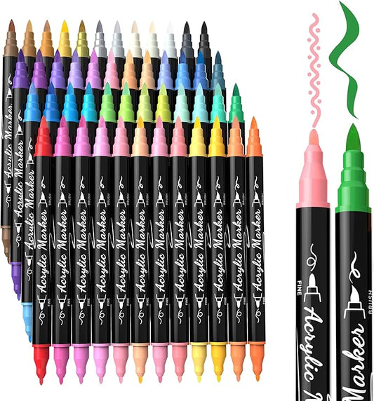 TOSHARE 48 Colors Acrylic Paint Markers, Brush & Fine Dual Tip Acrylic Paint Pens for Rock, Wood, Paper, Fabric, Canvas, Glass, Ceramic, Egg, Scrapbook and DIY Crafts Supplies Art Gifts