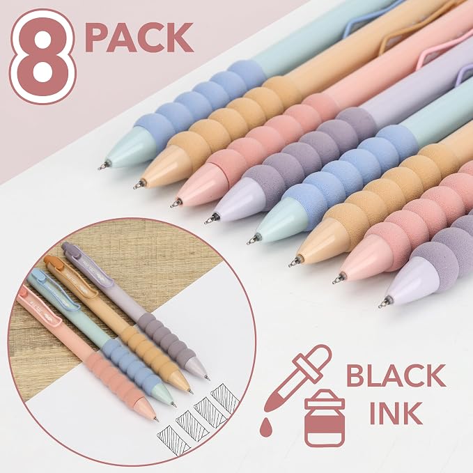 Mr. Pen- Retractable Gel Pens, 8 Pack, Pastel Barrels with Black Ink | Soft Grips, Fine Point 0.5mm, Fast Dry, Smooth Writing, Cute Pens for Drawing, Writing Planner and School Supplies