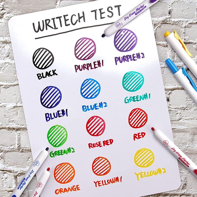 WRITECH Retractable Dry Erase Markers: Fine Tip Assorted Color Low Odor Multi Colored Set Refillable Clickable Multicolor Thin Point Whiteboard Marker Bulk 12ct No Bleed Smear