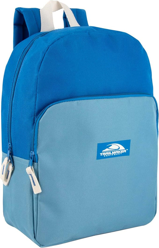 Trail maker 15 Inch Backpack for Kids, Preschool, Elementary & Middle School Students – Spacious Bookbag with Large Front Pocket, Adjustable Straps, Fits up to 13 Inch Laptop (Blue)