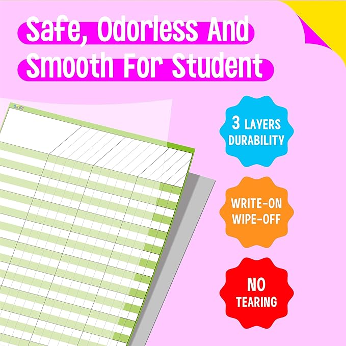 6 Pack Dry Erase Incentive Chart, 6 Multi-Color Tracking Chart for Chore/Responsibility/School Attendance/Homework Progress Tracking, 27 Rows X 15 Columns (11" x 17")