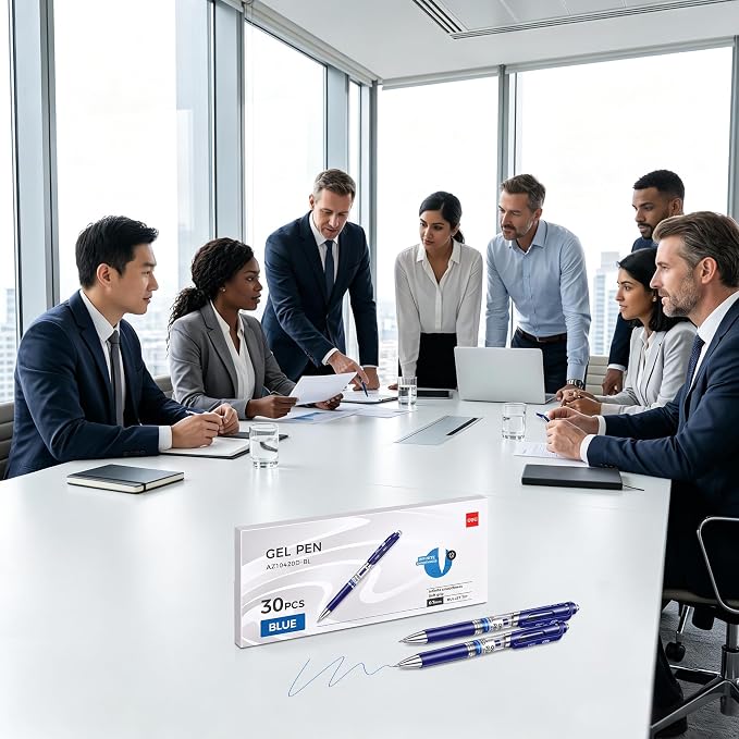 deli Gel Pens, 30 Pcs 0.7mm Retractable Pens Blue Ink | Medium Point Pen Bulk, Smooth Writing, Fast Dry, No Bleed for Journaling Note Taking, Home School Office Supplies