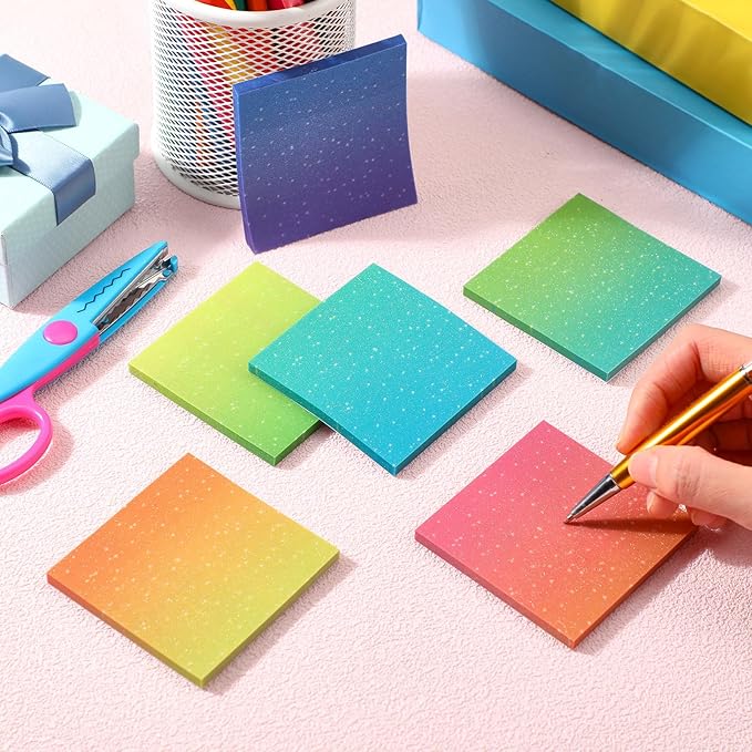 Gueevin 600 Sheets Transparent Sticky Notes 12 Pack Glitter Translucent Clear Sticky Notes Tabs Gradient 6 Color Frosted 2.9'' See Through Memo for Women Aesthetic Bible Journaling Office Supplies