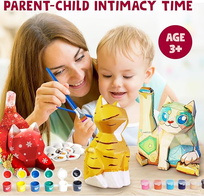 Goody King Paint Your Own Cat Lamp Art Kit, 3PCS DIY Night Light, Arts & Crafts for Kids Ages 8-12, Painting Kit for Girls Boys Age 4 5 6 7 8+, Art Supplies Cat Craft Birthday Gifts for Kids Ages 3+