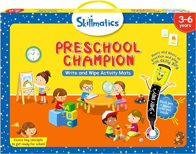 Skillmatics Educational Game : Preschool Champion | Reusable Activity Mats with 2 Dry Erase Markers | Gifts & Preschool Learning for Ages 3-6