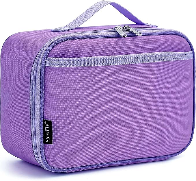 FlowFly Kids Lunch box Insulated Soft Bag Mini Cooler Back to School Thermal Meal Tote Kit for Girls, Boys, Purple
