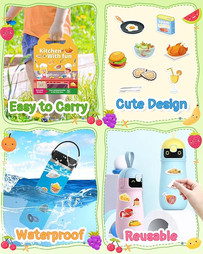 Benresive Reusable Sticker Book for Toddlers, Travel Stickers for Kids, Toddler Crafts Activities Toys, Birthday Gifts for Boys & Girls - Kitchen