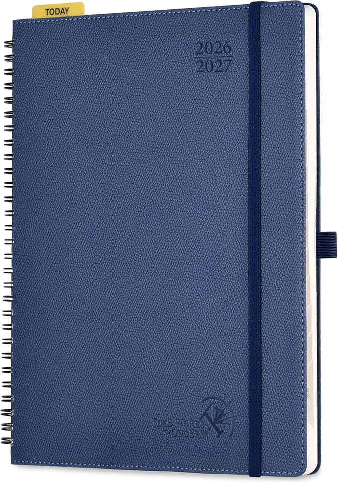 POPRUN 2026-2027 Academic Weekly Planner, Large 8.5" x 10.5" Horizontal Layout Calendar Agenda from July 2026 to June 2027, Softcover Appionment Book with Monthly Tabs, Spiral Bound, Inner-Pocket - Navy Blue