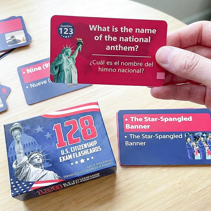 US Citizenship Flash Cards 2026, 128 USCIS Civics Test Questions and Answers, Bilingual English and Spanish Study Guide, Tarjetas de Ciudadania 2026, Preguntas para La Ciudadania 2026