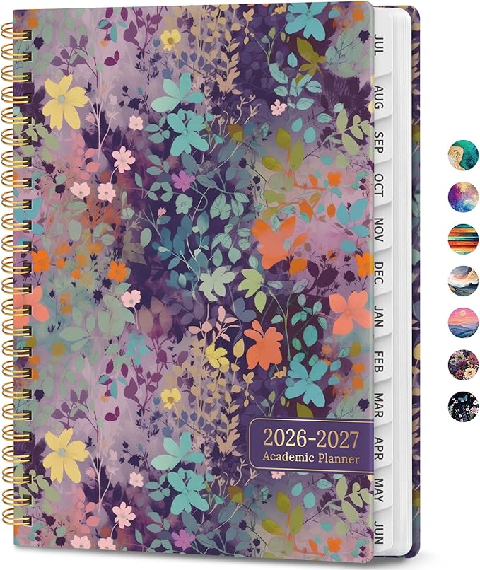 Academic Planner 2026-2027, Weekly and Monthly Calendar Book, July 2026 – June 2027, Hardcover Planner with Tabs, Perfect for Teachers, Students, Women & Men, A4 (8.5" x 11") - Lavendar Floral