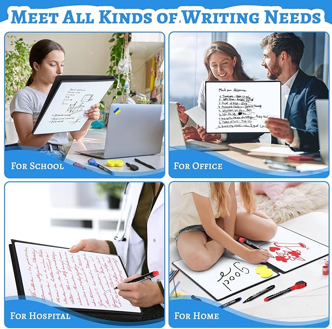 Marspark Portable Whiteboard Dry Erase Board 12.5" x 9" Large Reusable Folding Double Sided Notebook Memo with 3 Magnetic Marker Eraser Black Desk Accessories for Office School Study Meeting Planning
