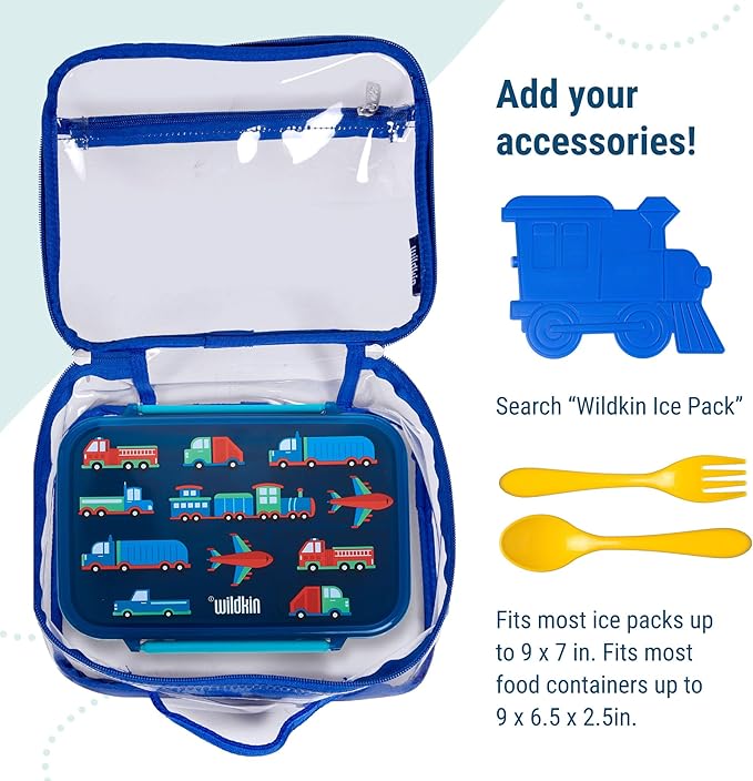 Wildkin Kids Insulated Lunch Box, Keeps Food Hot or Cold, BPA-Free with Mesh Pockets & Easy-Clean Lining – Ideal for School, Travel & Daycare – Clear w/Blue Trim