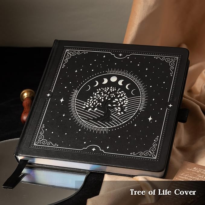 TIEFOSSI Tree of Life Journal, Square Dotted Journal for Women Men, Dot Aesthetic Notebook with 160 Numbered Pages, Hardcover Vegan Leather Journals with Bookmark, 160 GSM Thick Paper, 8 x 8 IN