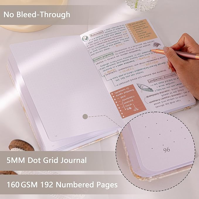 TIEFOSSI Dotted Journal Notebook for Women Men, A5 Journals for Writing, 160gsm 190 Pages Thick Paper, Perfect for Office & Home School Supplies, 8.4 X 5.8 In