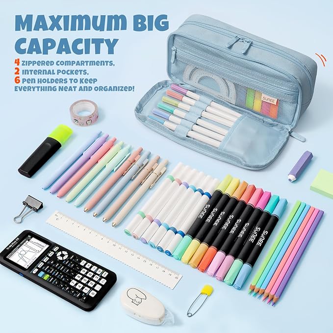 SUNEE Pencil Case, Large Capacity Pencil Pouch, Aesthetic Big Pen Bag 900D Oxford Pen Box for Office Stationery Organizer School Supplies Multifunctional for Teen Boys Girls Women Men, Blue