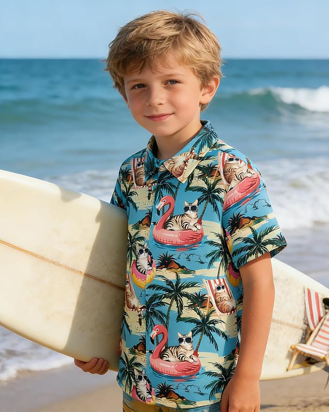 Enlifety 2-10T Kids Hawaiian Shirt Boys Short Sleeve Button Down Shirts Hawaii Summer Casual Blouse