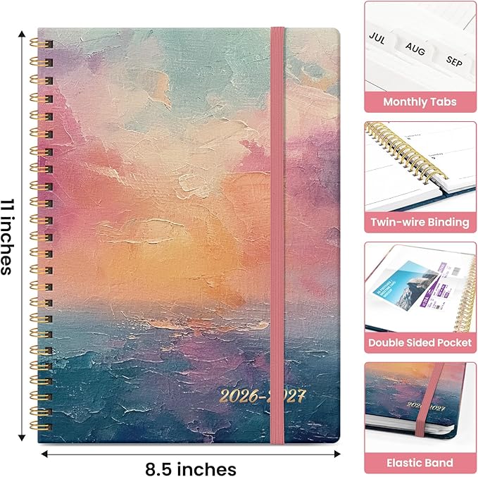 Planner 2026-2027, Academic Year Weekly and Monthly Calender Planner, from Jul 2026 - Jun 2027, Spiral Bound School Planning Book, Perfect for Teacher, Student, Women & Men, A4 (8.5" x 11"), Sunset