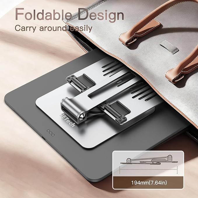JETech Tablet Stand, Adjustable Swivel Desktop Holder with 360 Degree Rotating Base, Foldable Cradle for iPad/iPad Air/Pro/Mini, Galaxy Tab A11/A9/S11/S10 FE, Tab/Phones(4-13"), Silver