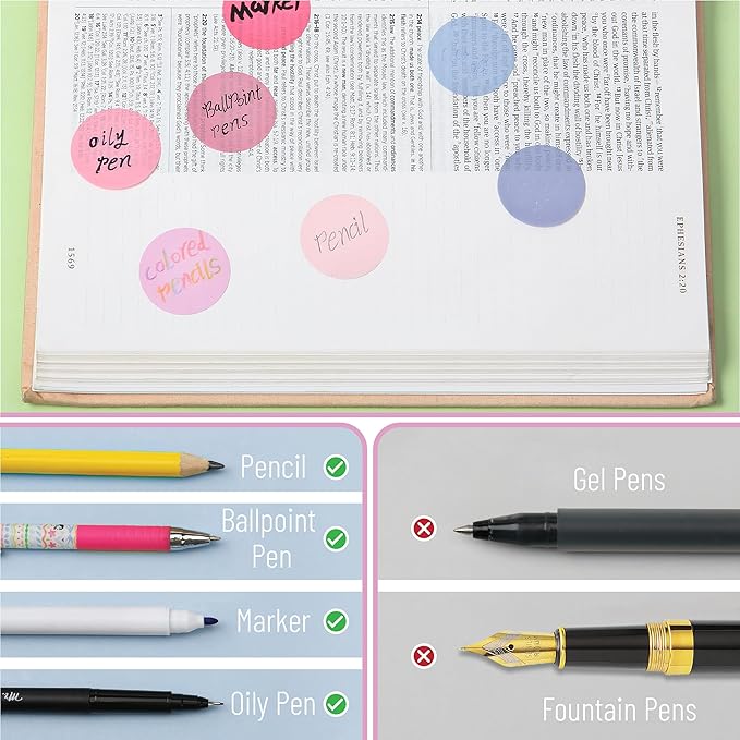 Mr. Pen- Round Transparent Sticky Notes, 1.1” Diameter, 14 Pads, 560 Sheets, Colorful, Water-Resistant See-Through Sticky Notes & Fineliner, Smooth Writing, Note Tabs for Bible Journaling, Studying