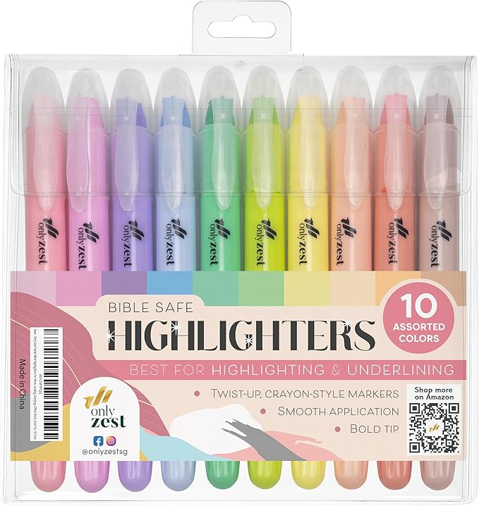 10 Pack Bible Safe Highlighters - Pastel Color, Wax Highlighters No Bleed, Scripture Markers for Journaling, Study Accessories and School Supplies