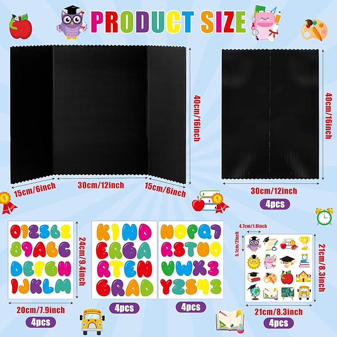ANGOLIO Kindergarten Graduation Photo Display Board - 4 Sets Graduation Photo Trifold Poster Board with 16 Grad Themed Sticker for 2026 Grad Party Decoration Picture Collage Frame Supplies (24” x 16”)